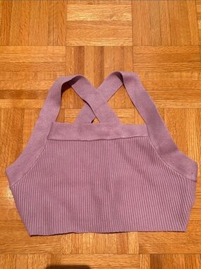House of Harlow 1960 Lilac Ribbed Cross-Back Crop Top